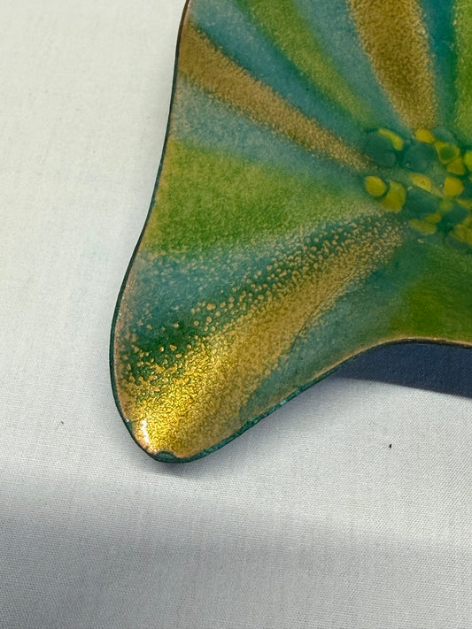 Bovano of Cheshire Enameled Copper Bowl 6" Green Blue Gold