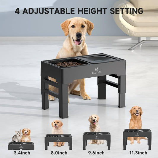 Els Pet Dog 2-in-1 Feeder & No-Spill Water Bowl Adjustable Legs Elevate to 4 Heights