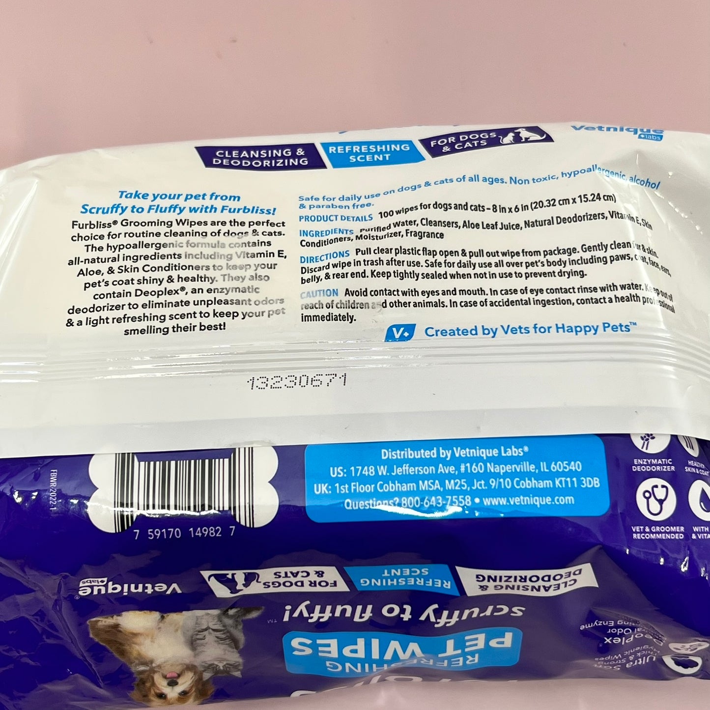 Furbliss Refreshing Pet Wipes 100 wipes ears face paws coat skin dog cat