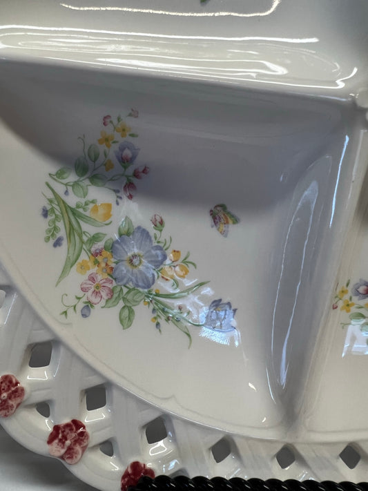Vintage Hand-Painted Floral Divided Plate Made in Japan