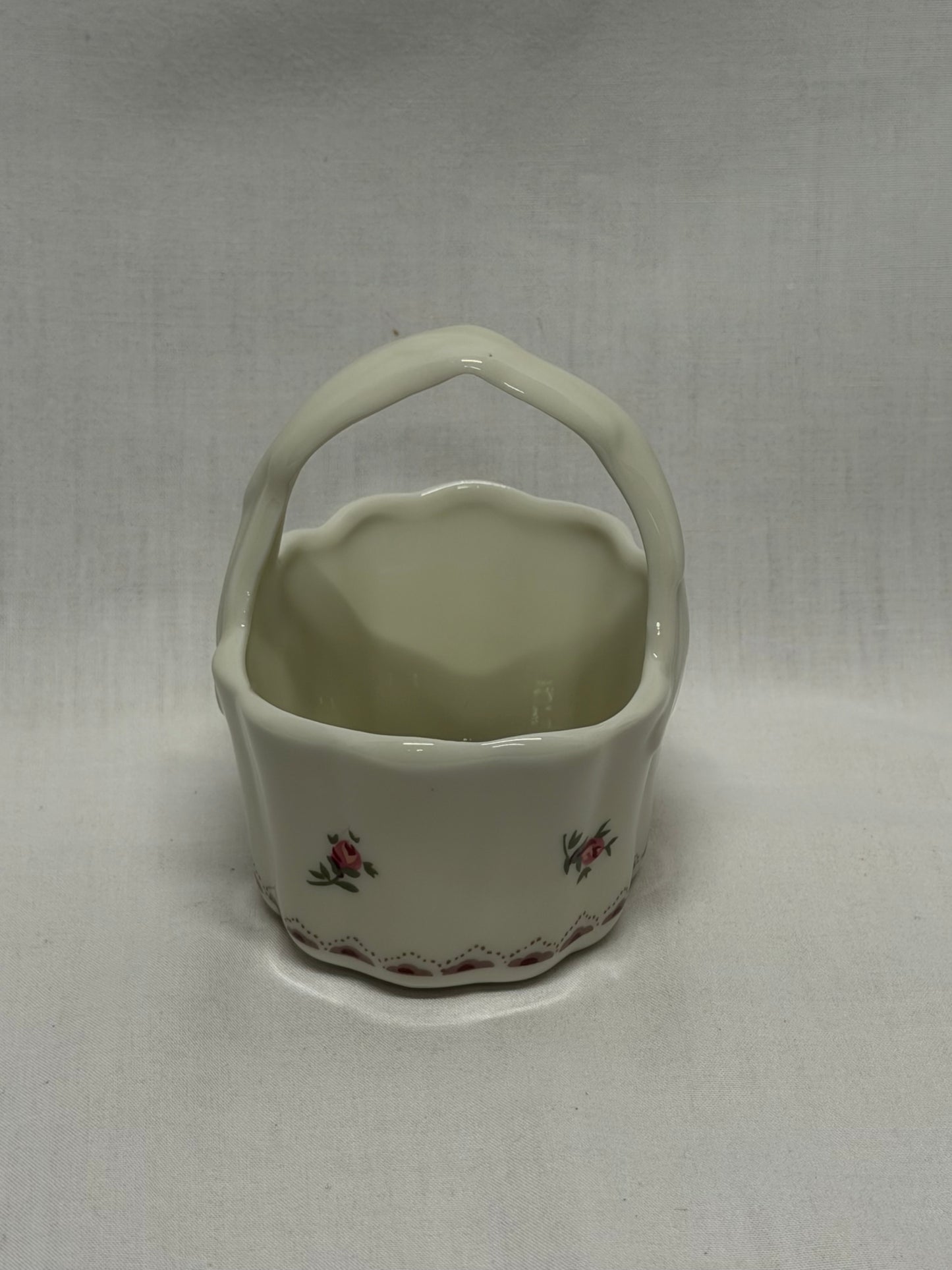 Porcelain Basket Made in Japan Trinket Dish Match Stick Holder
