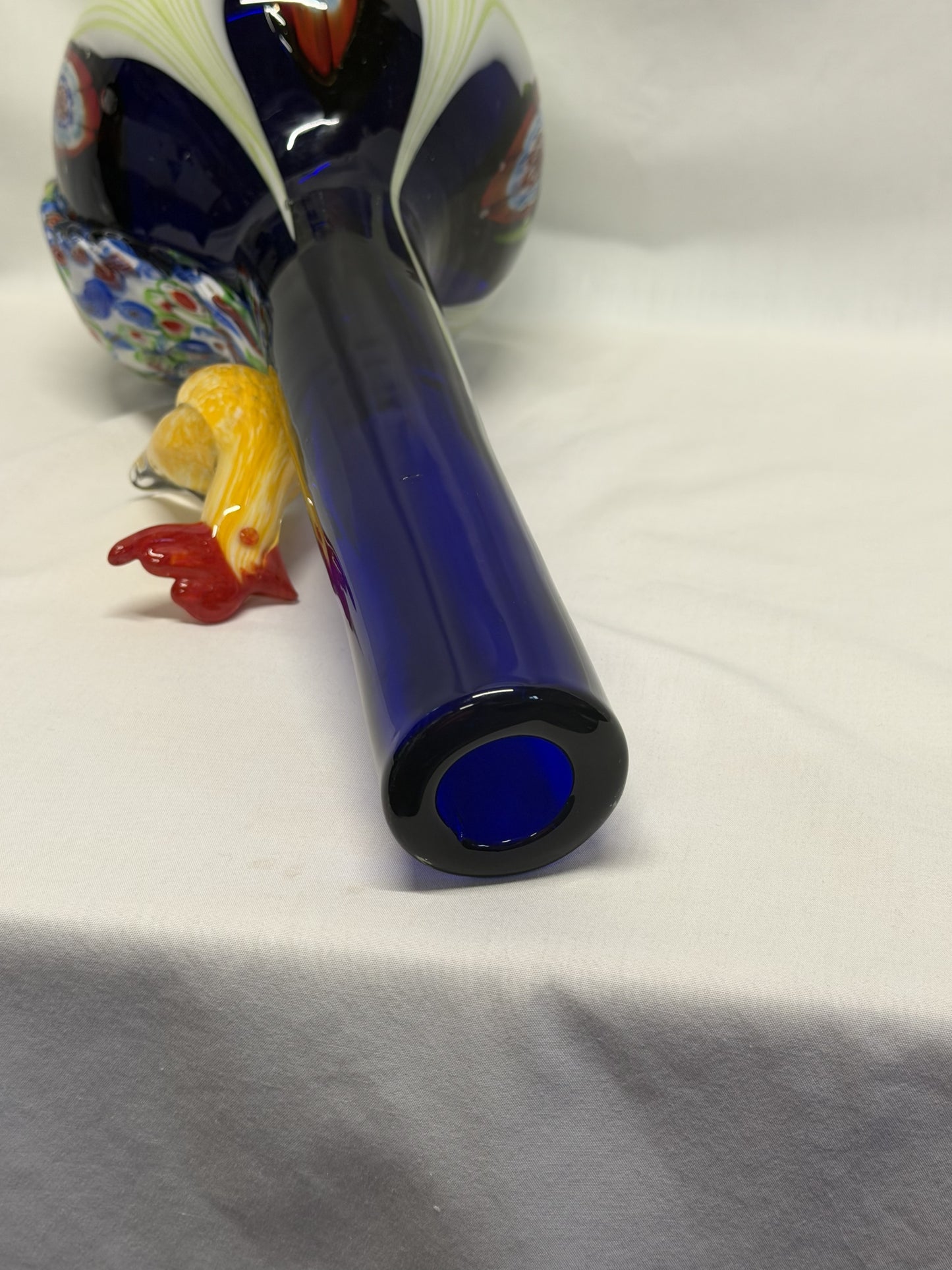 Handblown Art Glass Vase 3D Applied Peacock 14.25 Inches High