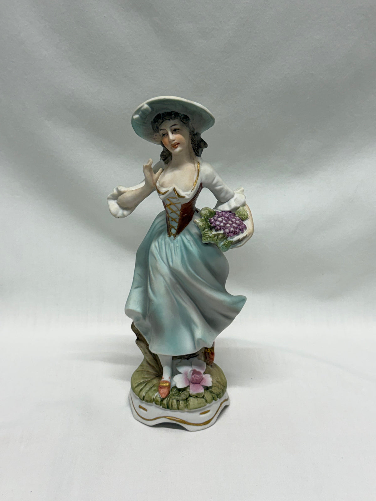 Vintage Victorian Bisque Man and Woman Figurines Carrying Grapes Made in Japan