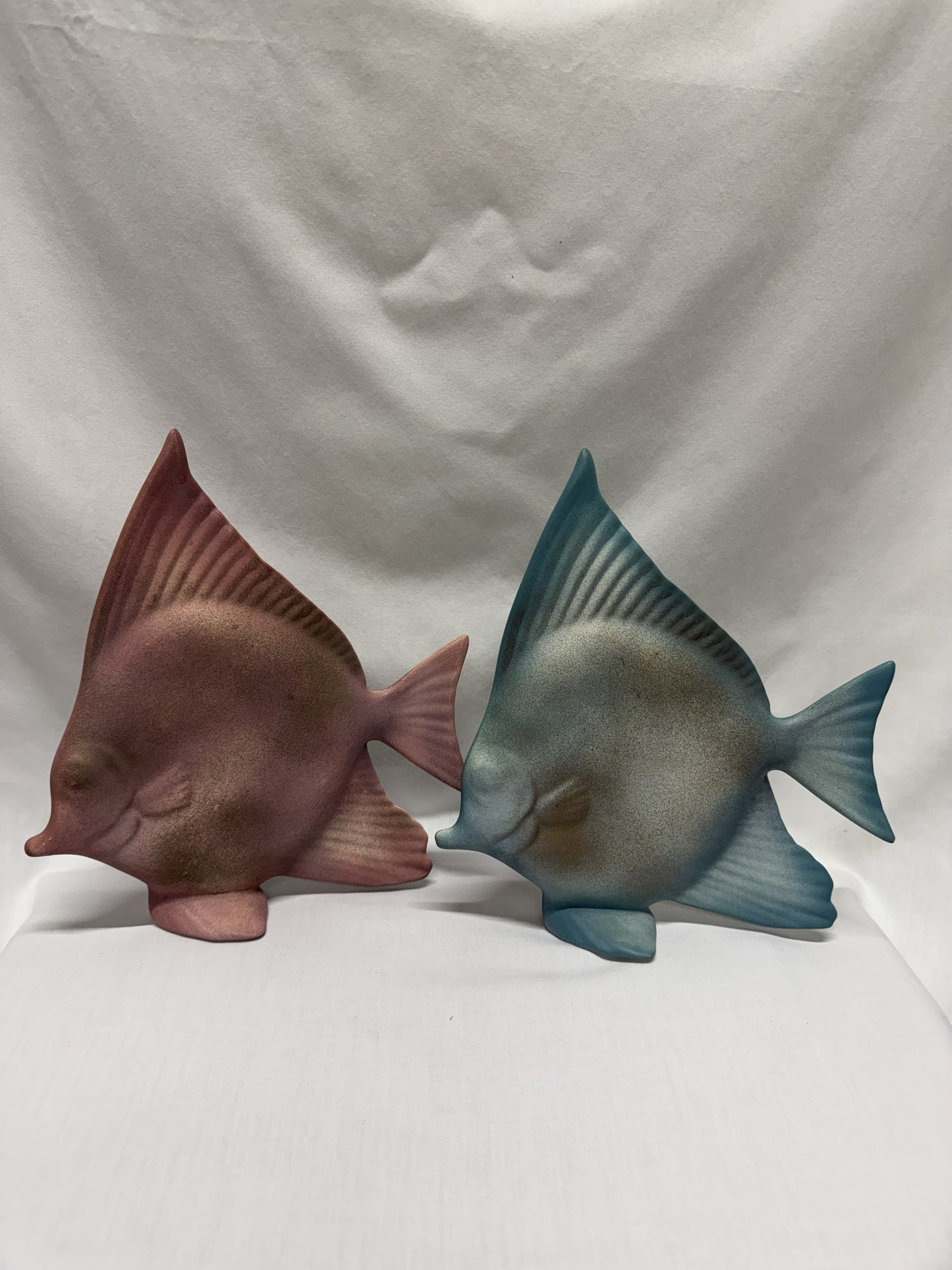 Ceramic Angelfish Set of Two Pink & Teal 9in Beach Vibe Bathroom Decor