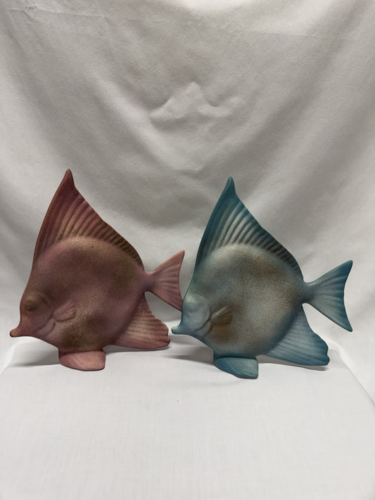 Ceramic Angelfish Set of Two Pink & Teal 9in Beach Vibe Bathroom Decor
