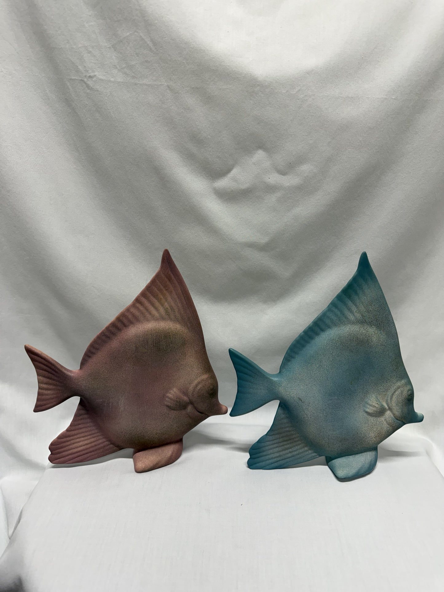 Ceramic Angelfish Set of Two Pink & Teal 9in Beach Vibe Bathroom Decor
