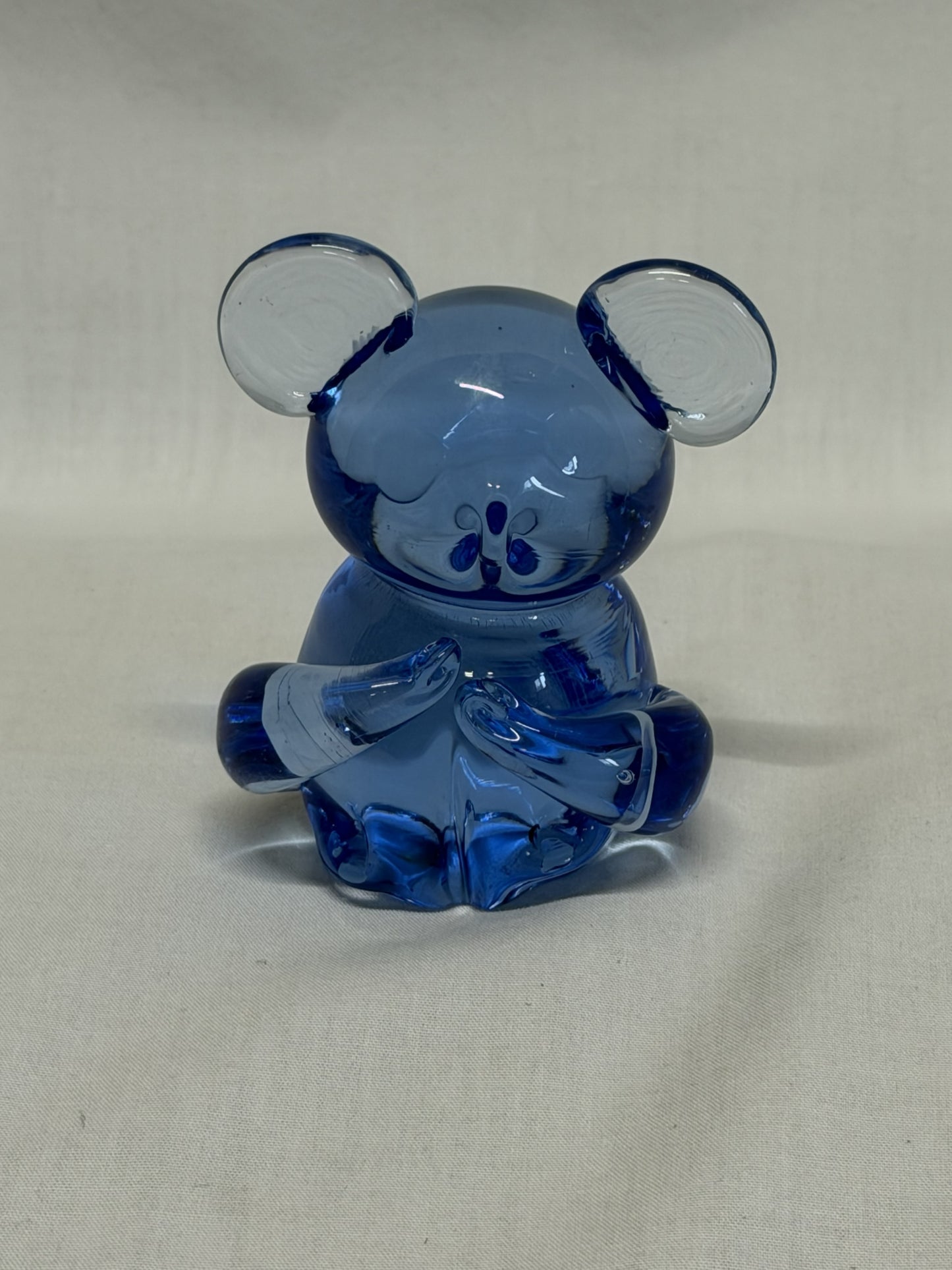 Blue Art Glass Bear Paperweight Figurine Handblown Vintage 3 in