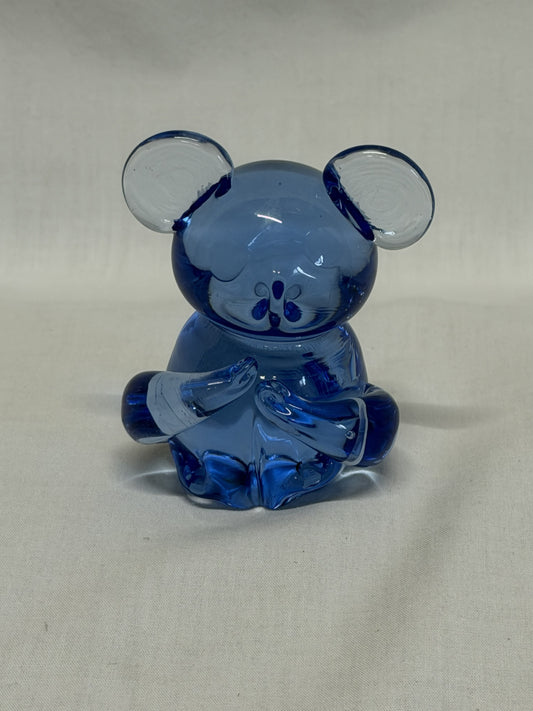 Blue Art Glass Bear Paperweight Figurine Handblown Vintage 3 in