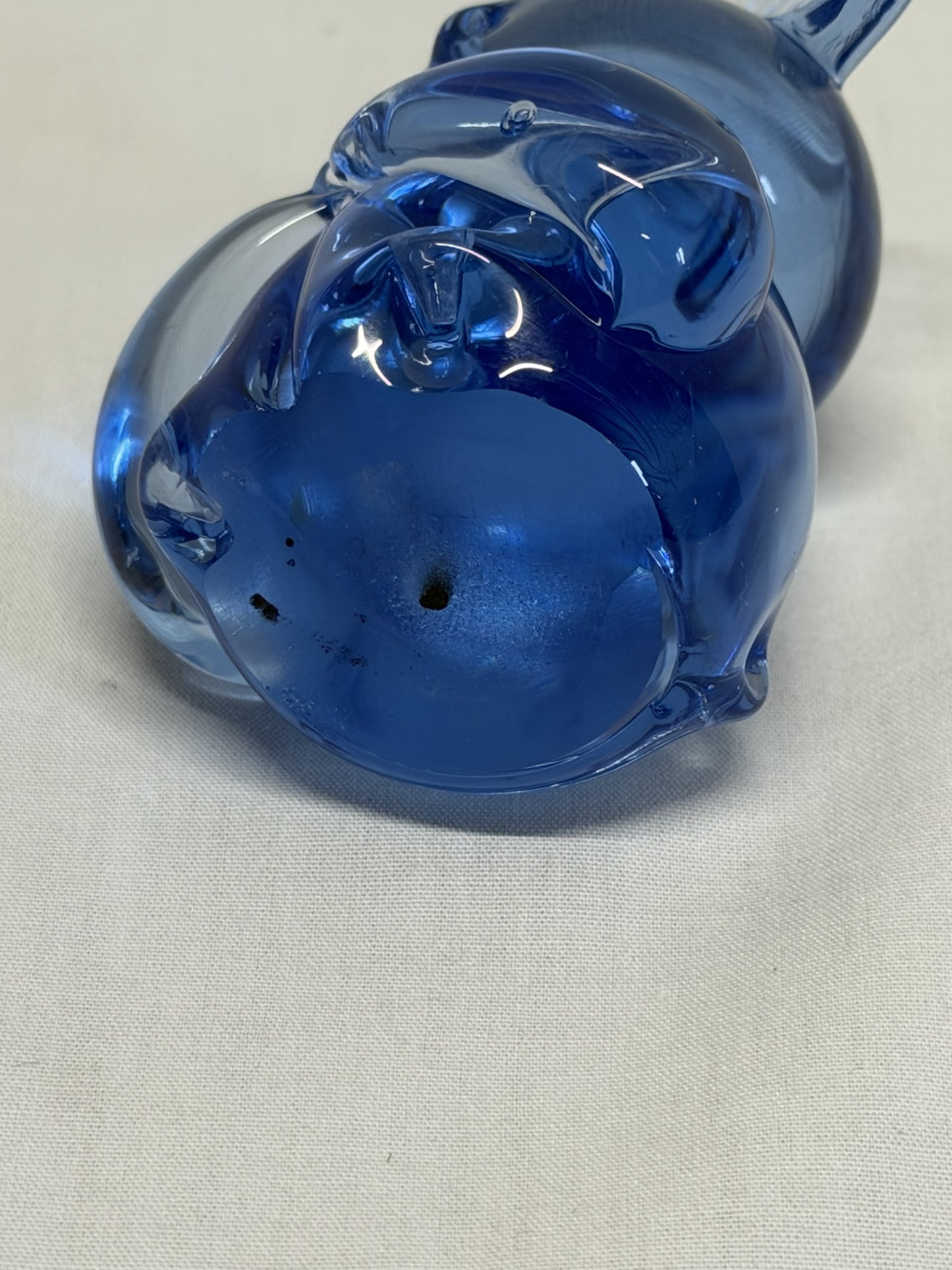 Blue Art Glass Bear Paperweight Figurine Handblown Vintage 3 in