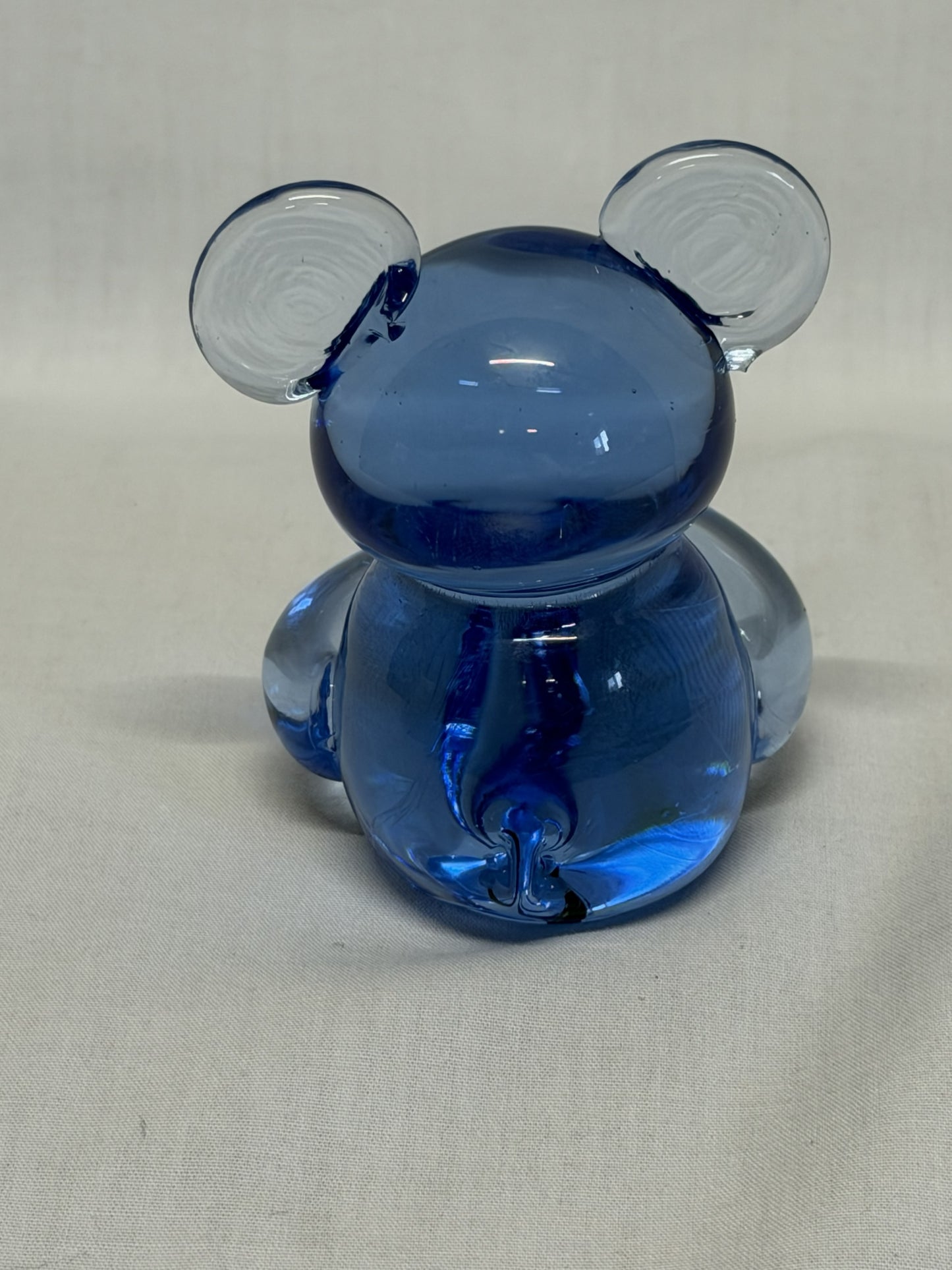 Blue Art Glass Bear Paperweight Figurine Handblown Vintage 3 in