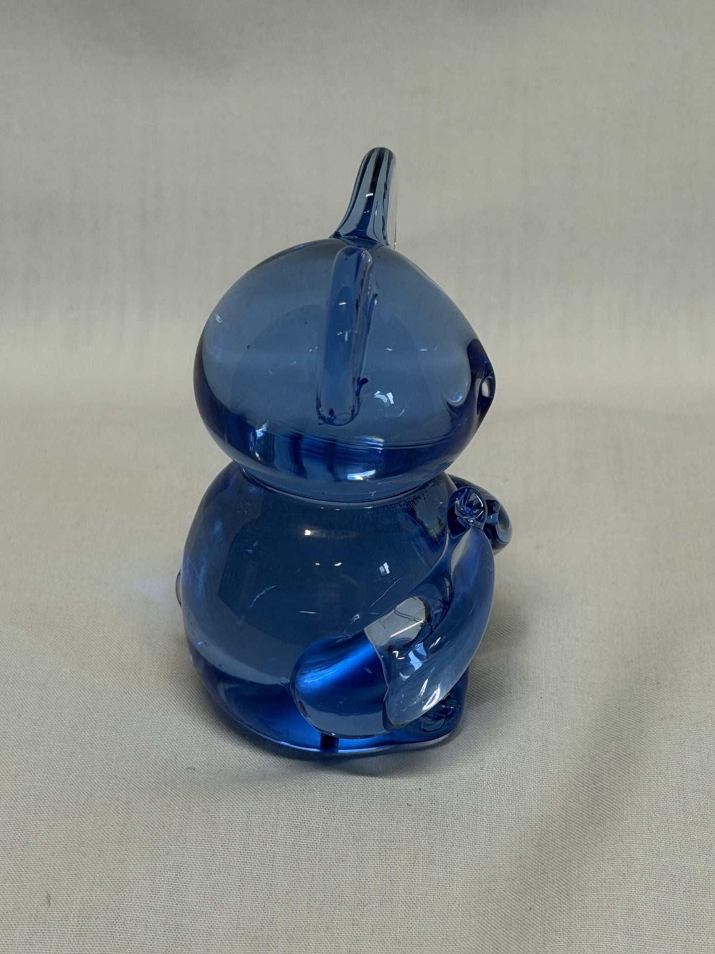Blue Art Glass Bear Paperweight Figurine Handblown Vintage 3 in