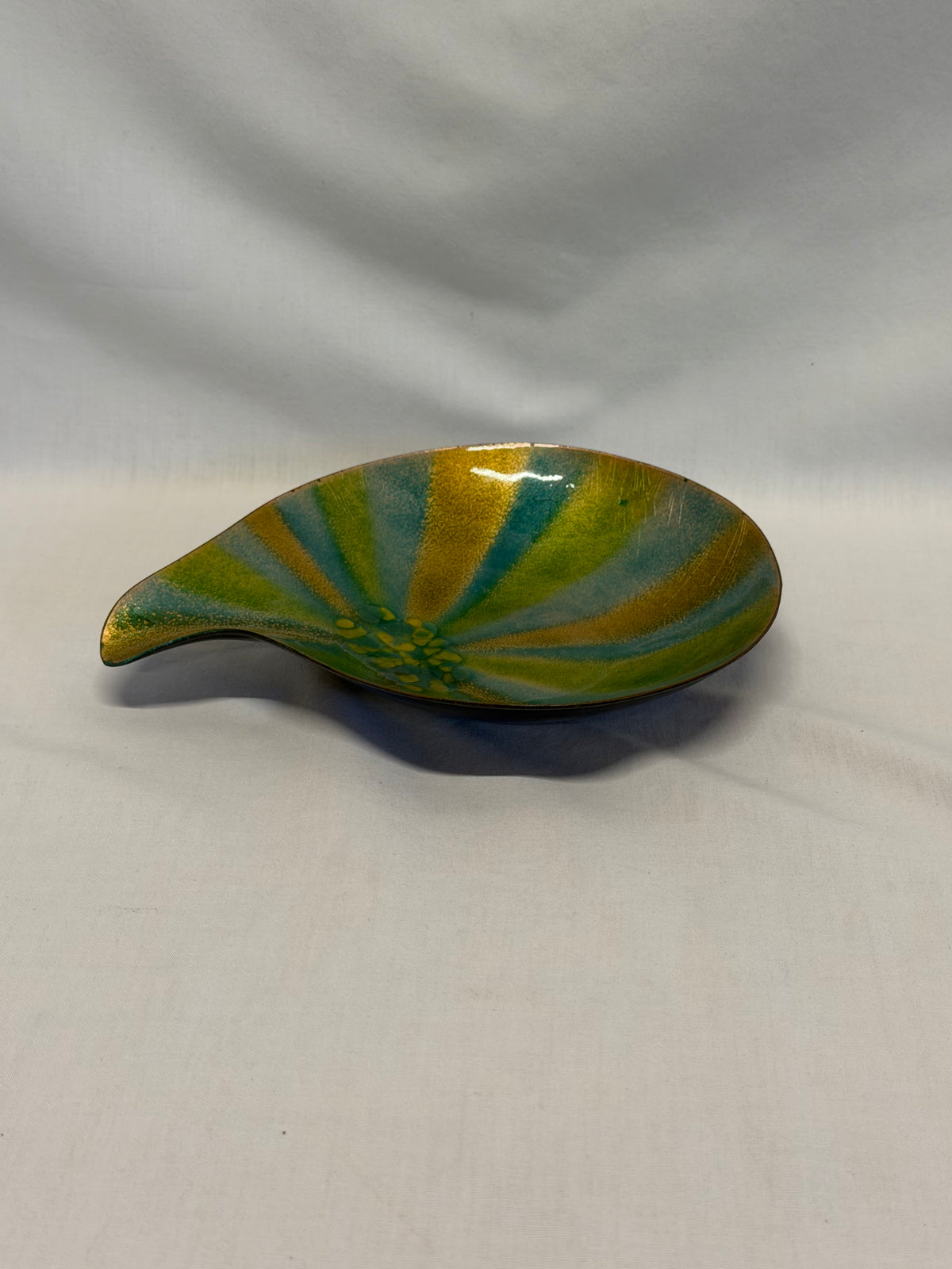Bovano of Cheshire Enameled Copper Bowl 6" Green Blue Gold