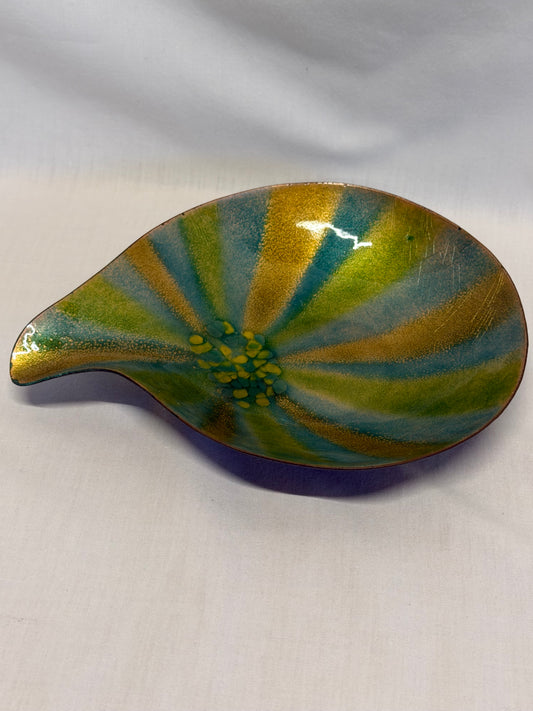 Bovano of Cheshire Enameled Copper Bowl 6" Green Blue Gold