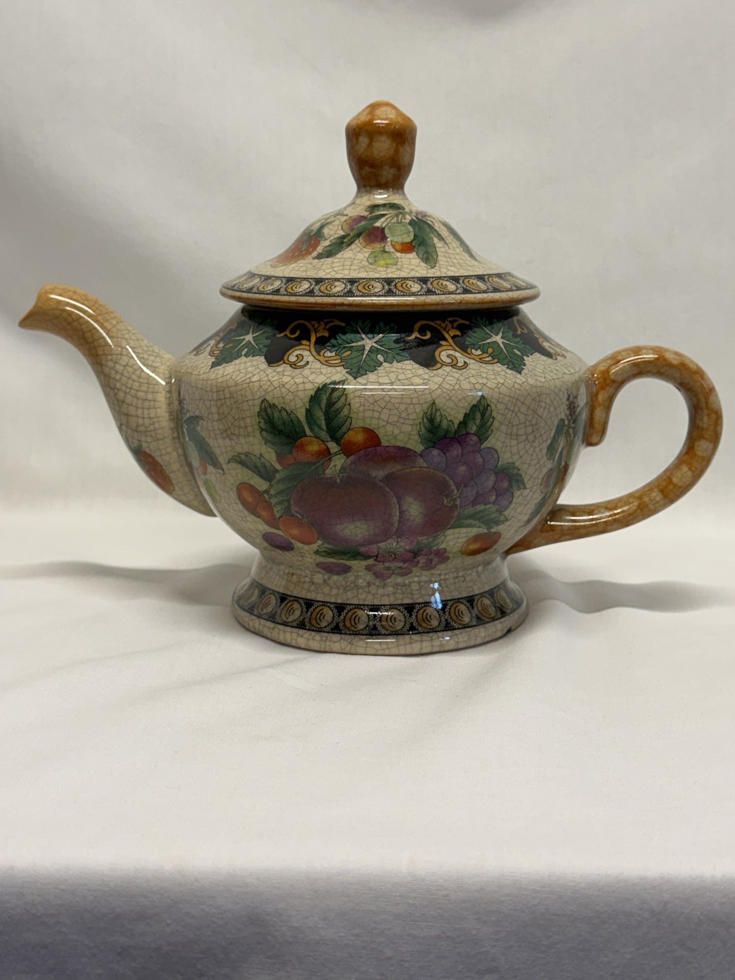 Crackled Glass Teapot Strawberry Apple Grapes Cherries