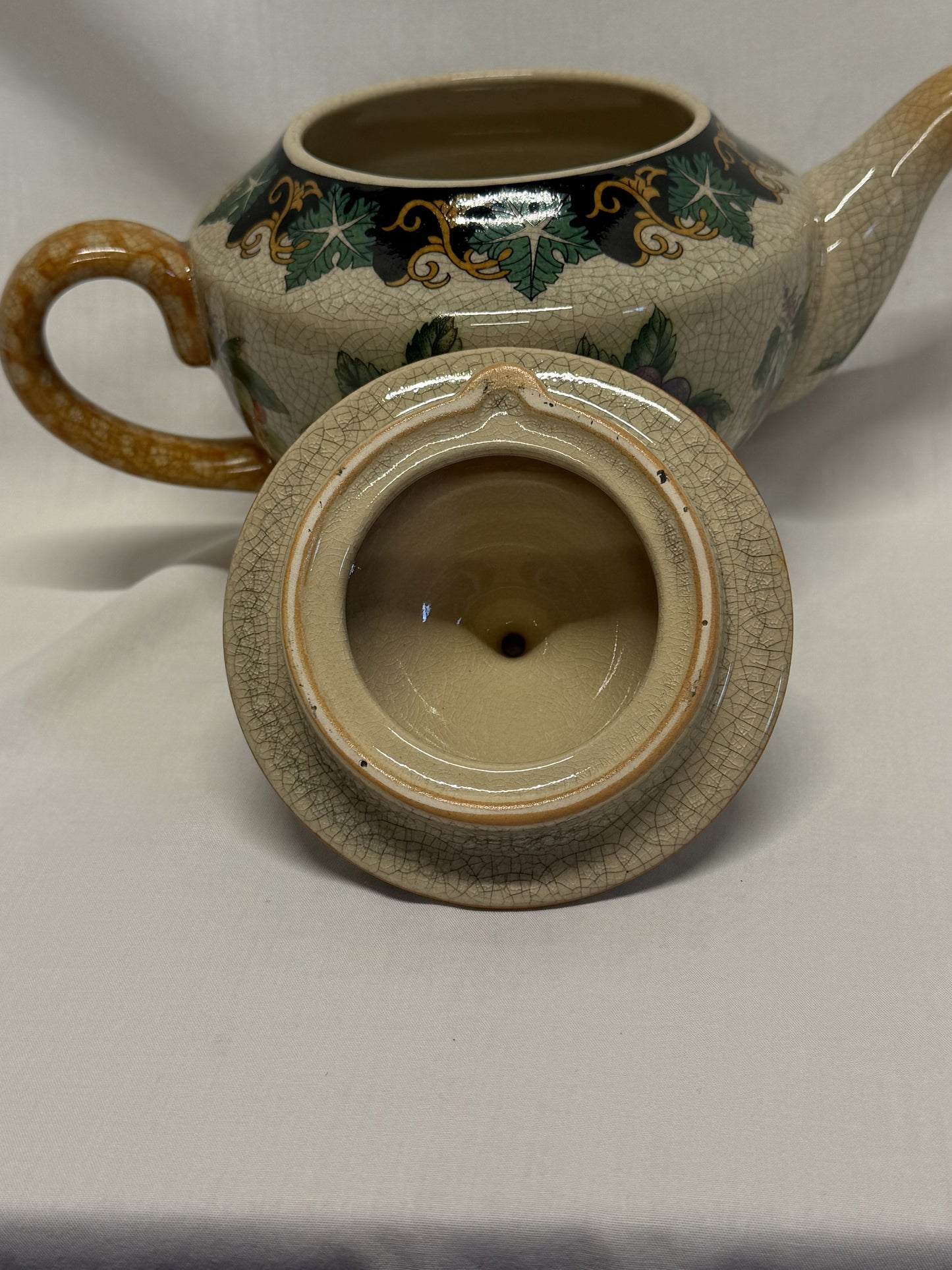 Crackled Glass Teapot Strawberry Apple Grapes Cherries