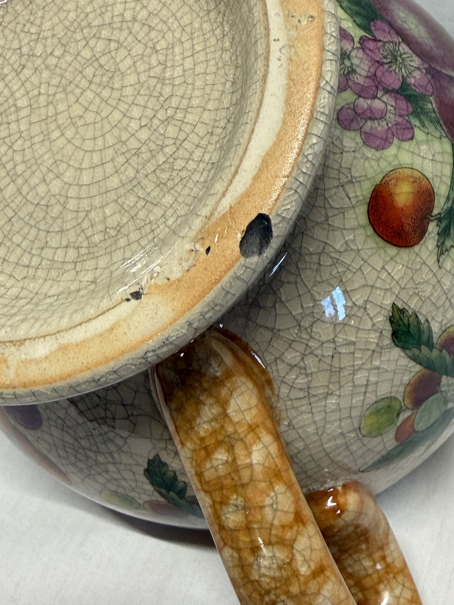 Crackled Glass Teapot Strawberry Apple Grapes Cherries
