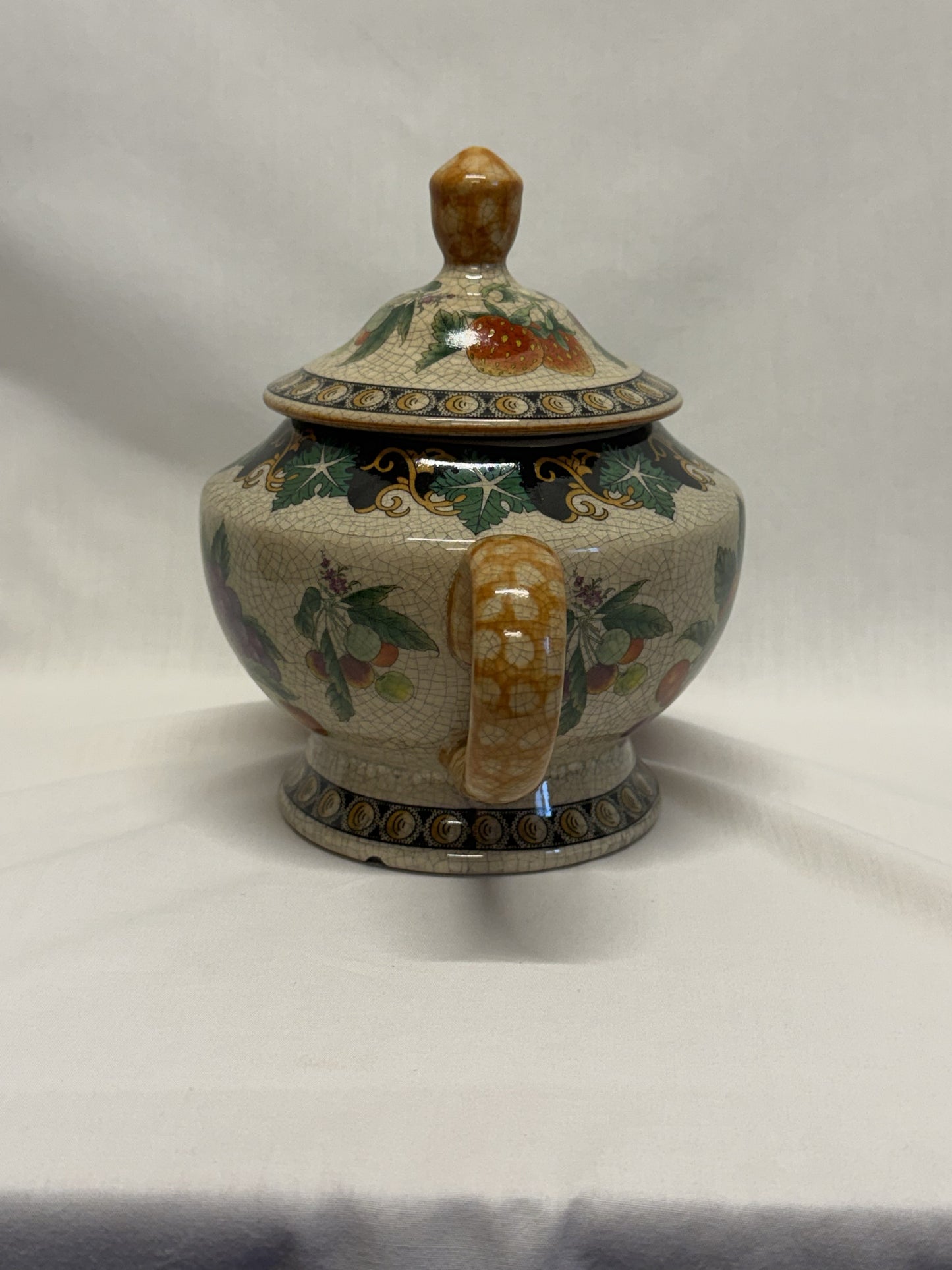 Crackled Glass Teapot Strawberry Apple Grapes Cherries