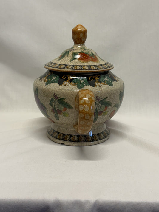 Crackled Glass Teapot Strawberry Apple Grapes Cherries