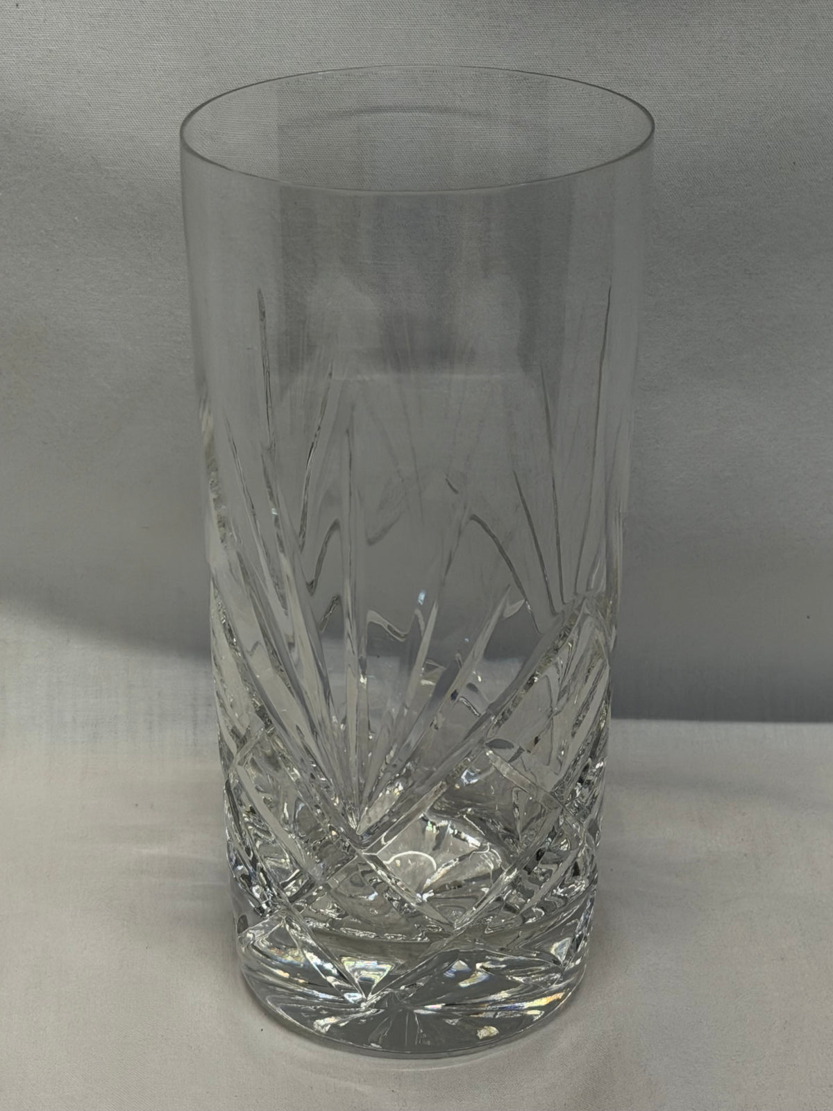 Cut Crystal Highball Glasses Set of 7 Vertical & Crosshatched Geometric Design