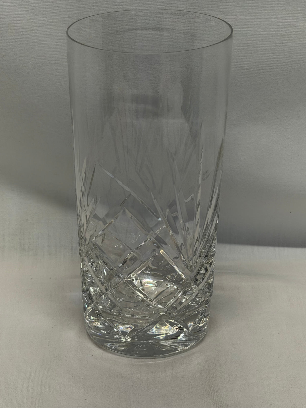 Cut Crystal Highball Glasses Set of 7 Vertical & Crosshatched Geometric Design