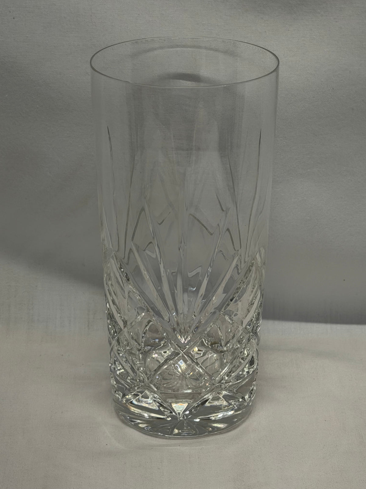 Cut Crystal Highball Glasses Set of 7 Vertical & Crosshatched Geometric Design