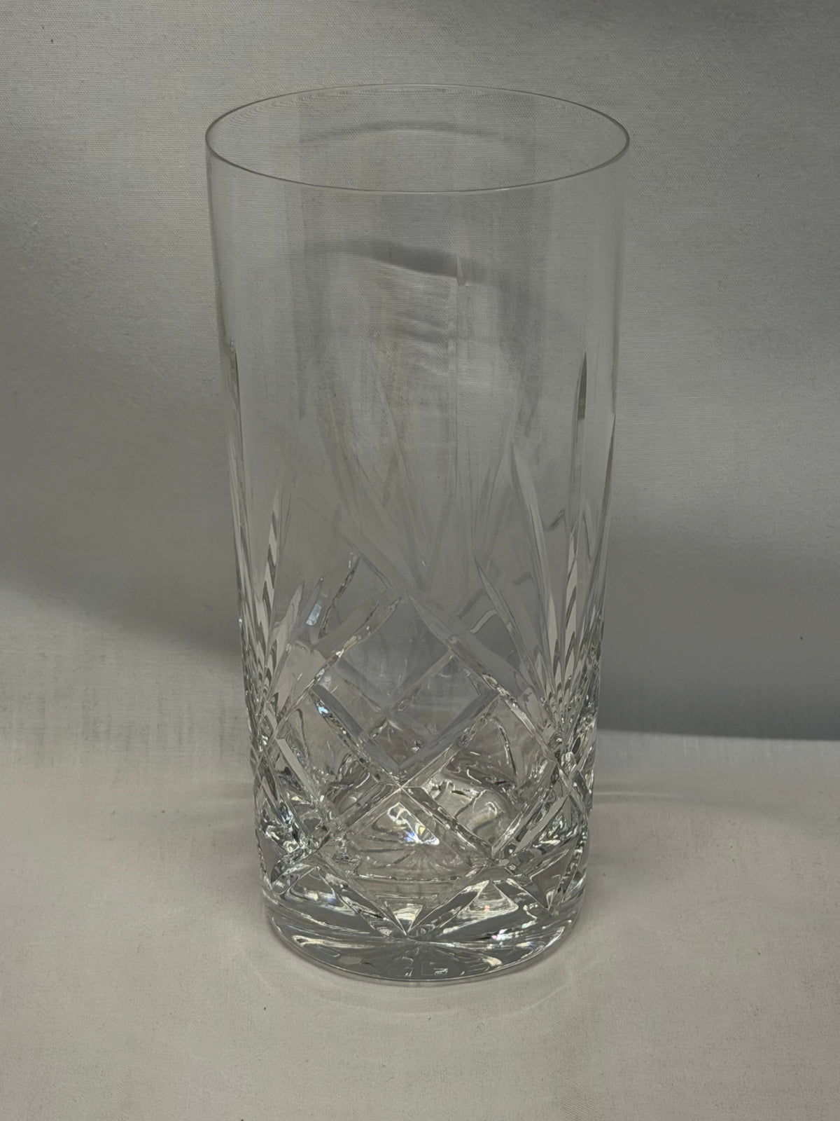Cut Crystal Highball Glasses Set of 7 Vertical & Crosshatched Geometric Design