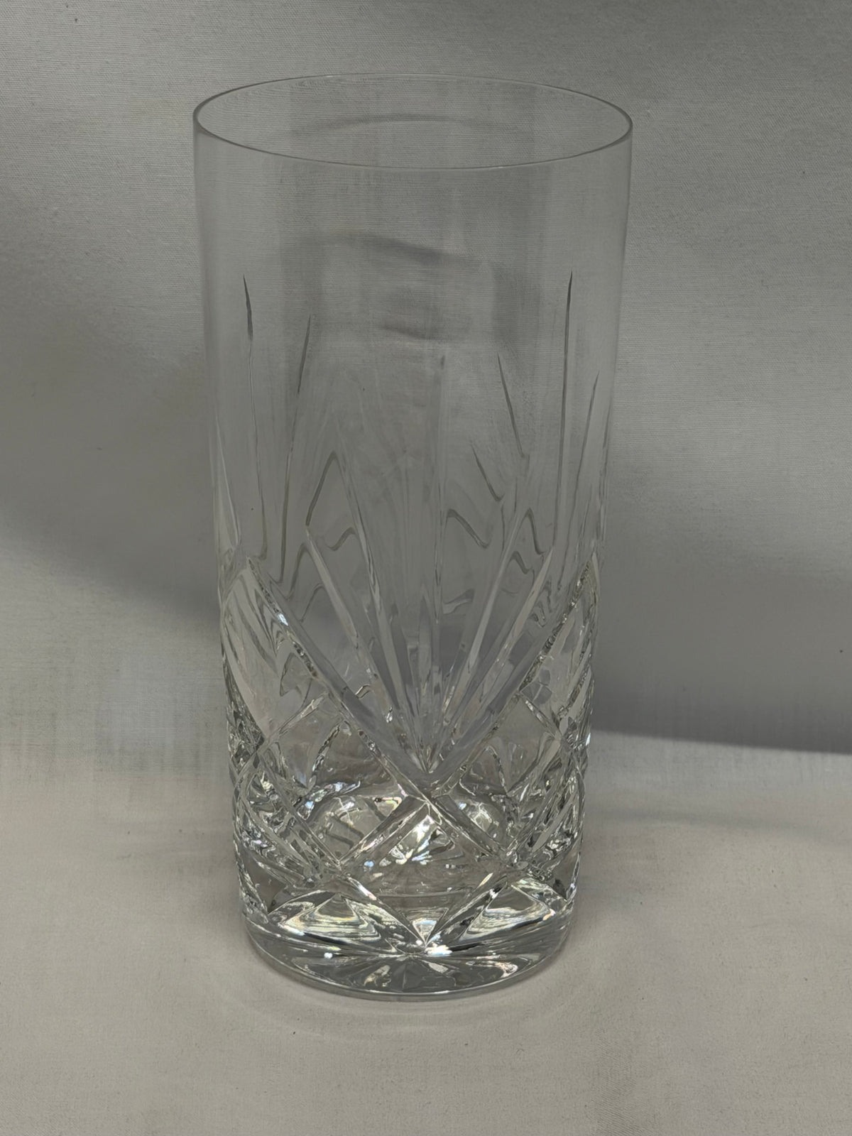 Cut Crystal Highball Glasses Set of 7 Vertical & Crosshatched Geometric Design
