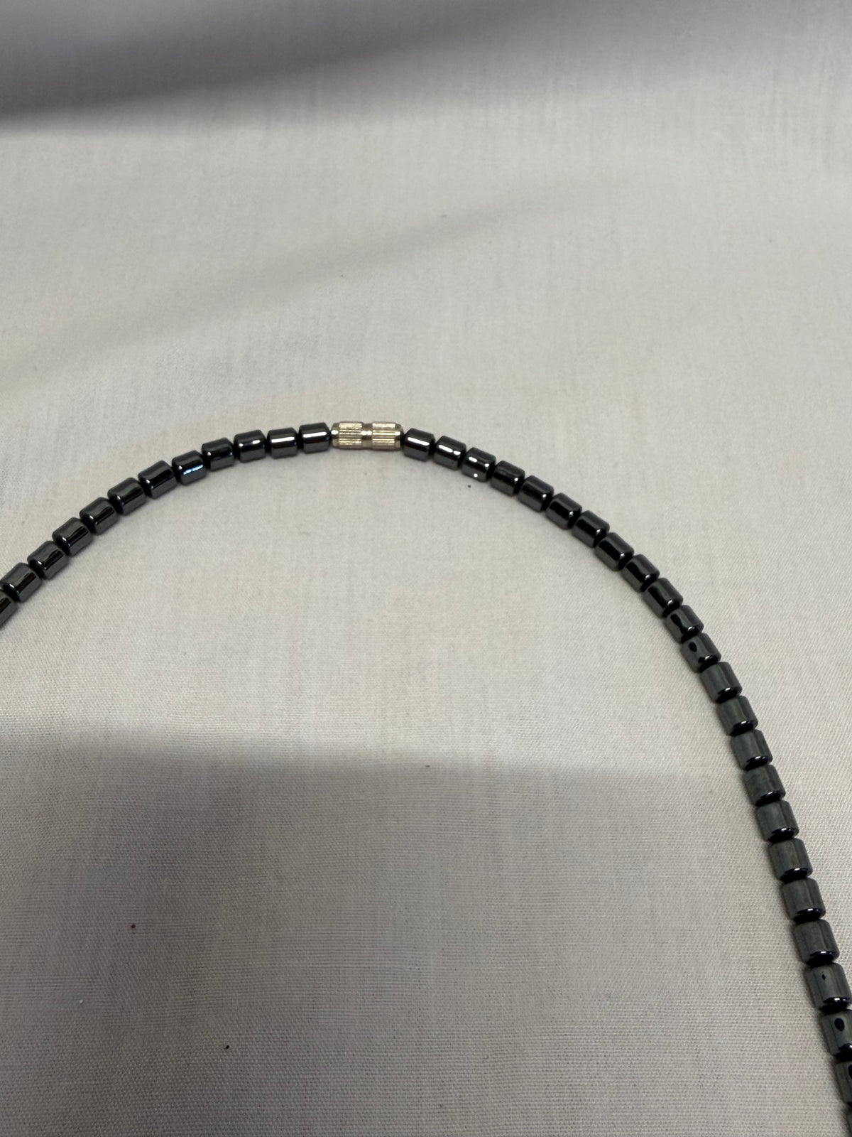 Vintage 17.5" Hermatite & Mother of Pearl Fan Bib Necklace