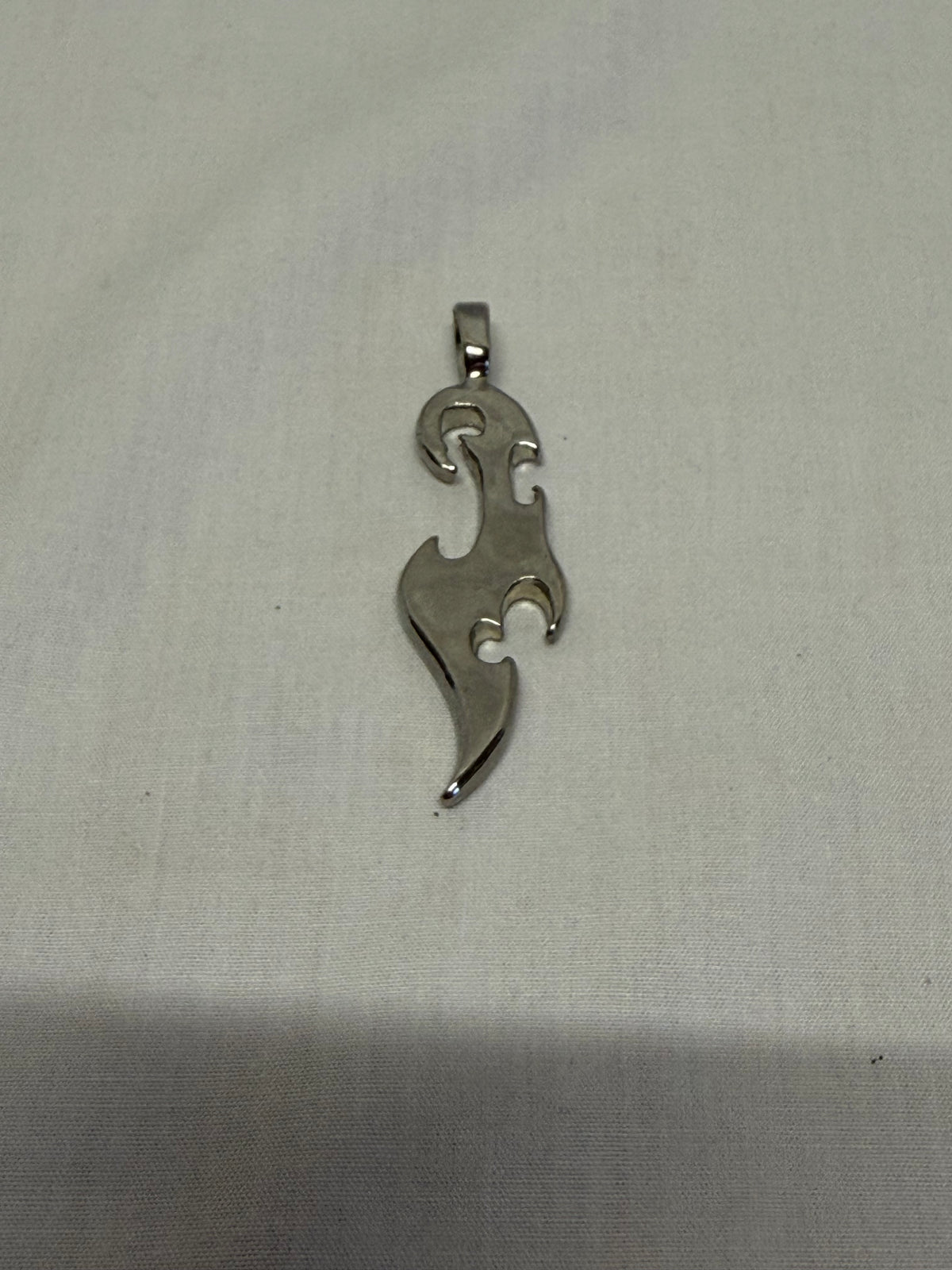 Y2K Cyber Tribal Flame Pendant Silver & Black Curved Wave Charm