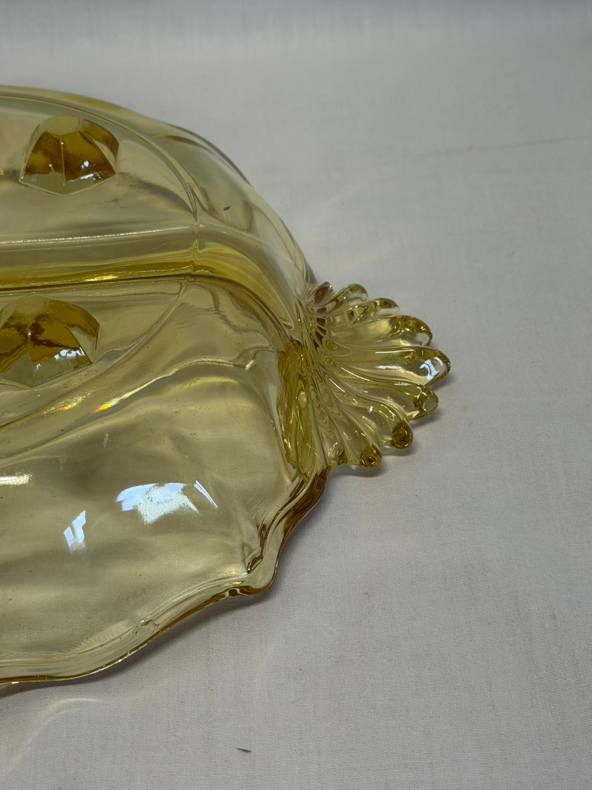 Vintage Fostoria Baroque Topaz Yellow Depression Glass 3-Part Relish Dish 12"
