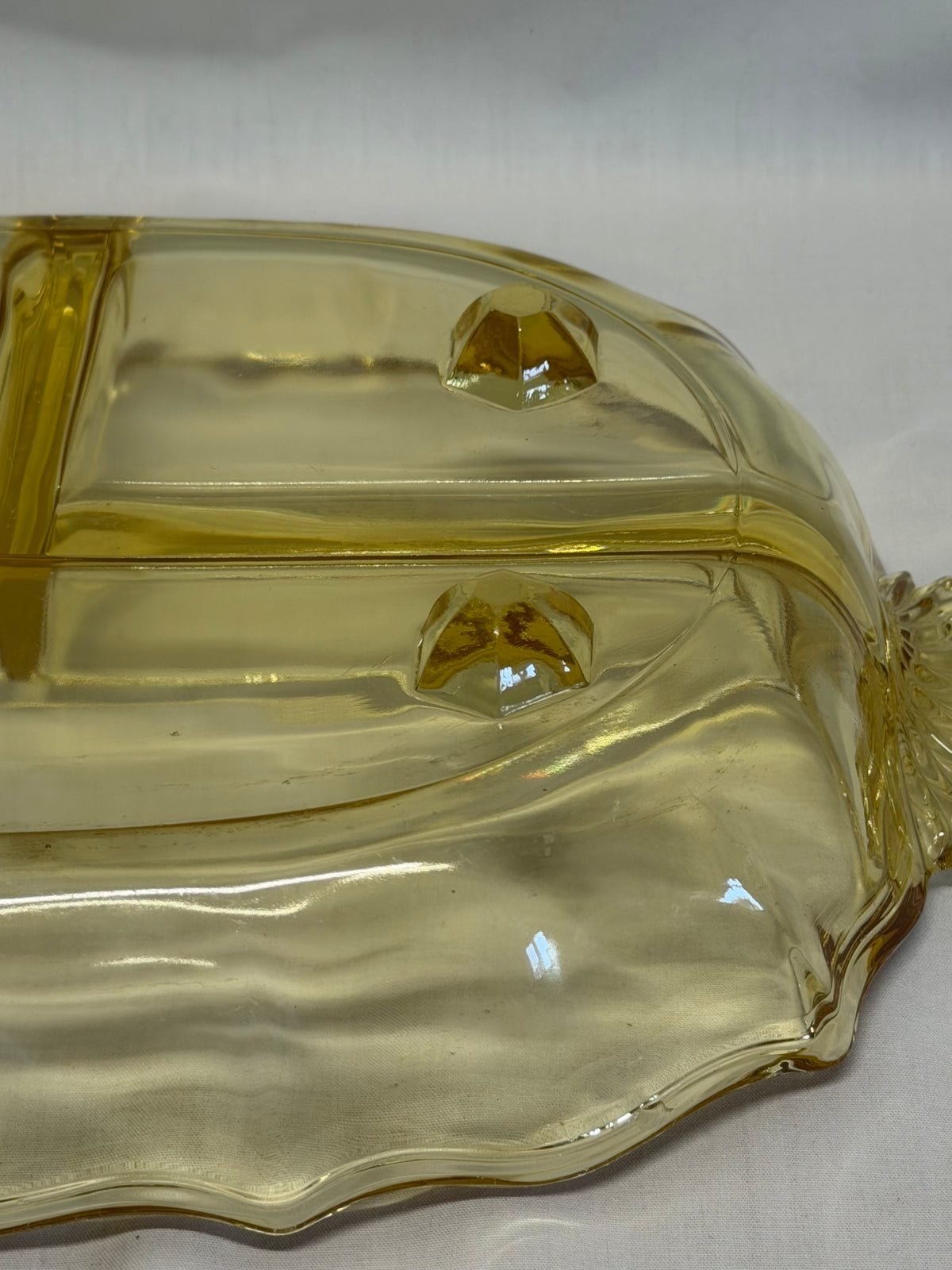 Vintage Fostoria Baroque Topaz Yellow Depression Glass 3-Part Relish Dish 12"