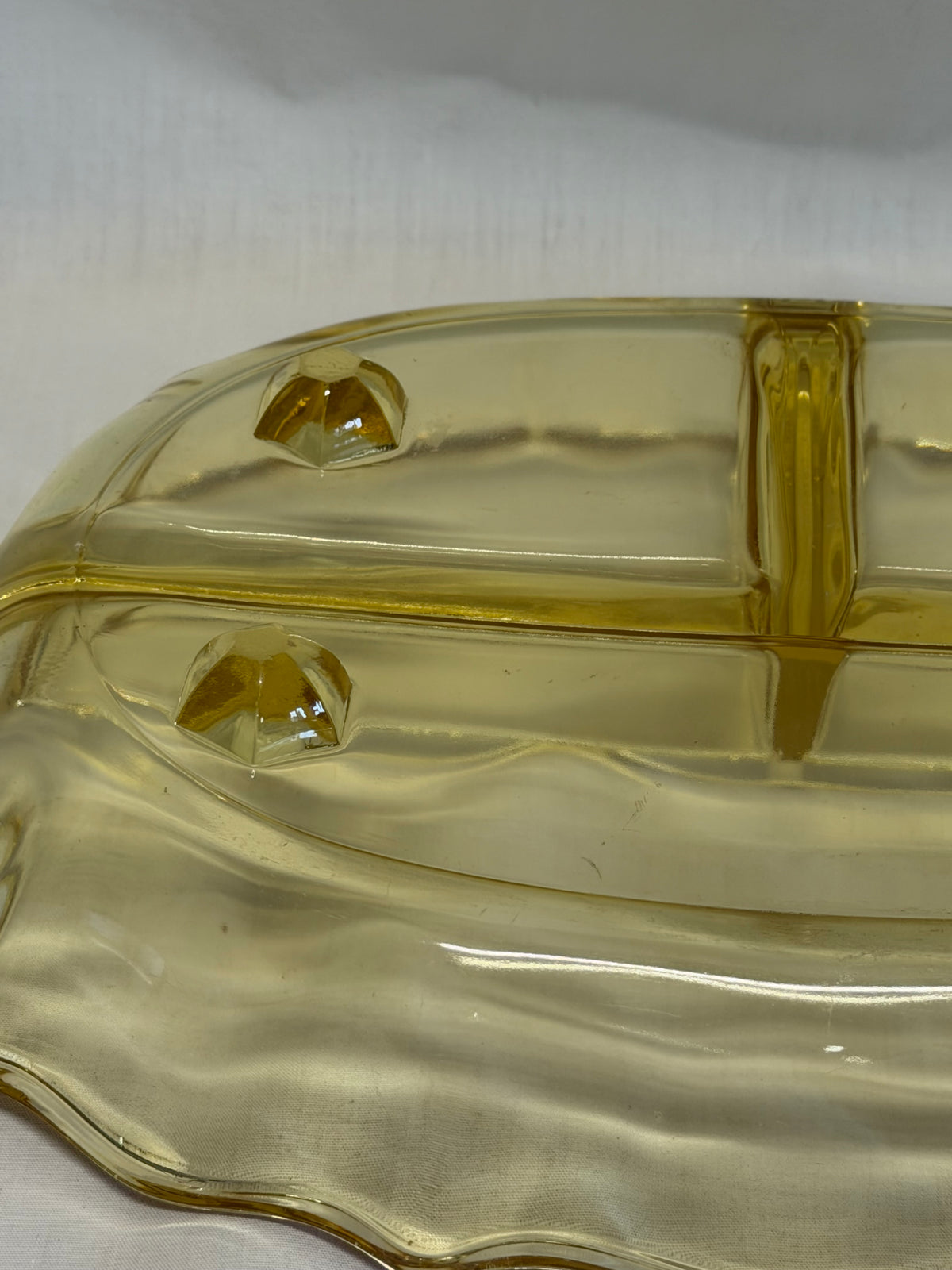 Vintage Fostoria Baroque Topaz Yellow Depression Glass 3-Part Relish Dish 12"