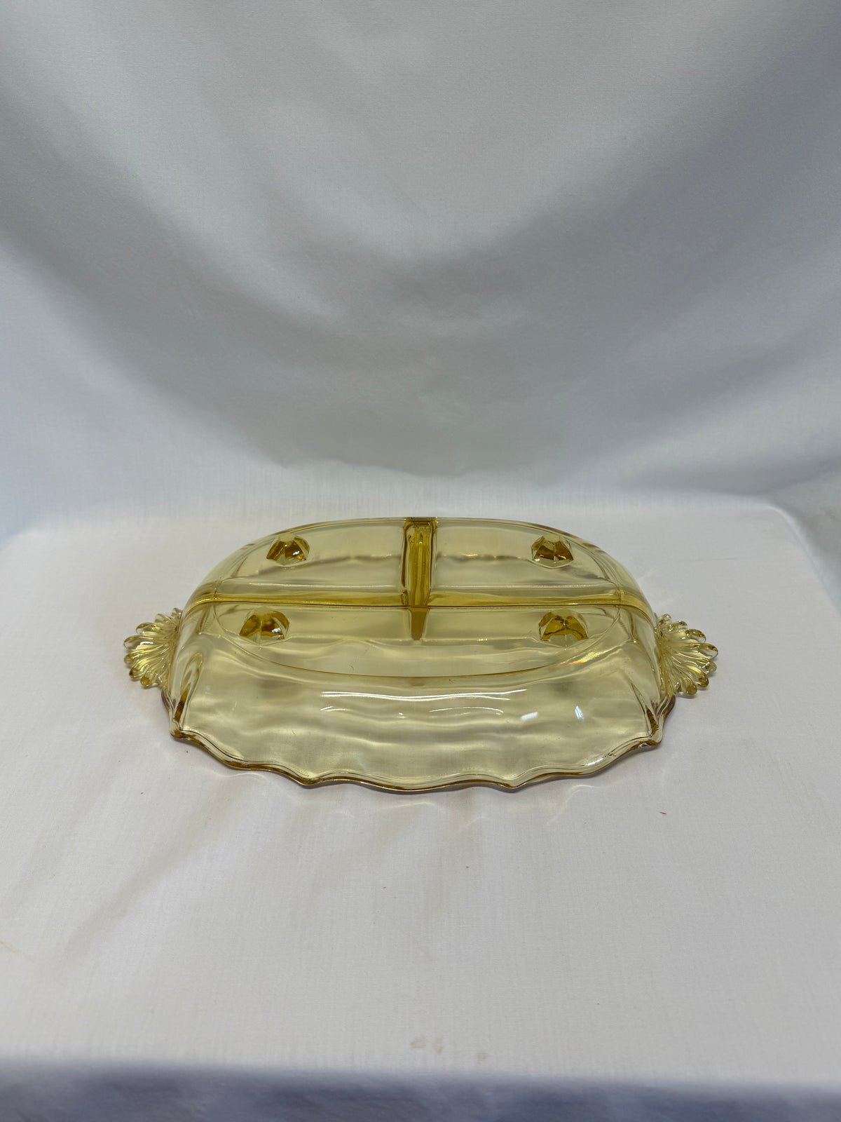 Vintage Fostoria Baroque Topaz Yellow Depression Glass 3-Part Relish Dish 12"