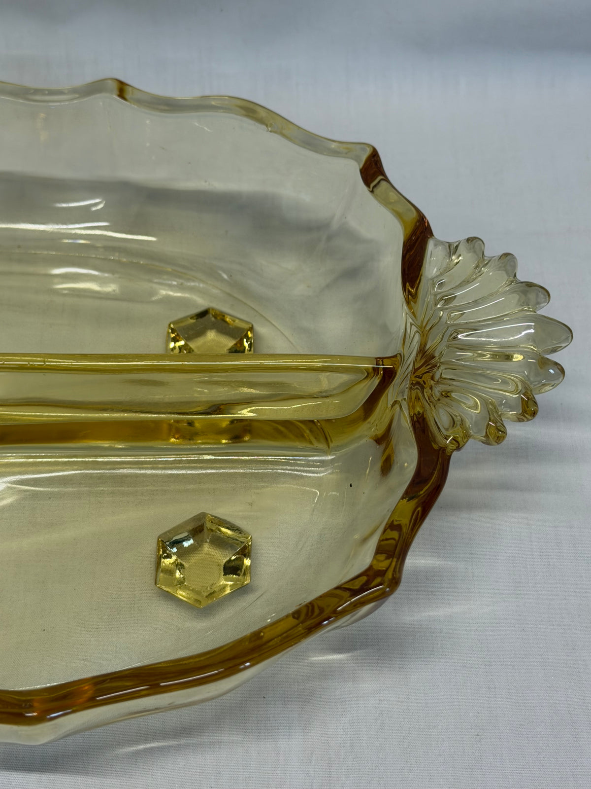 Vintage Fostoria Baroque Topaz Yellow Depression Glass 3-Part Relish Dish 12"