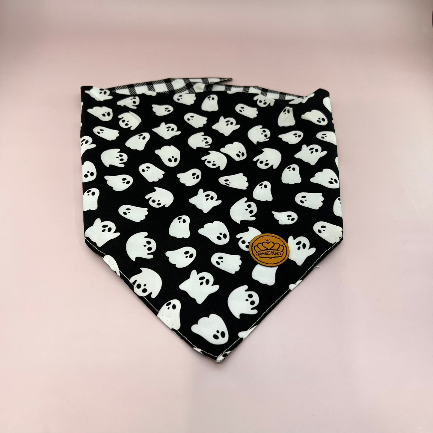 Crowned Beauty Dog Bandanas Reversible Ghost/Plaid Boo/Polka Dots