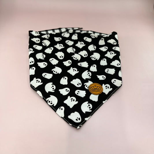 Crowned Beauty Dog Bandanas Reversible Ghost/Plaid Boo/Polka Dots