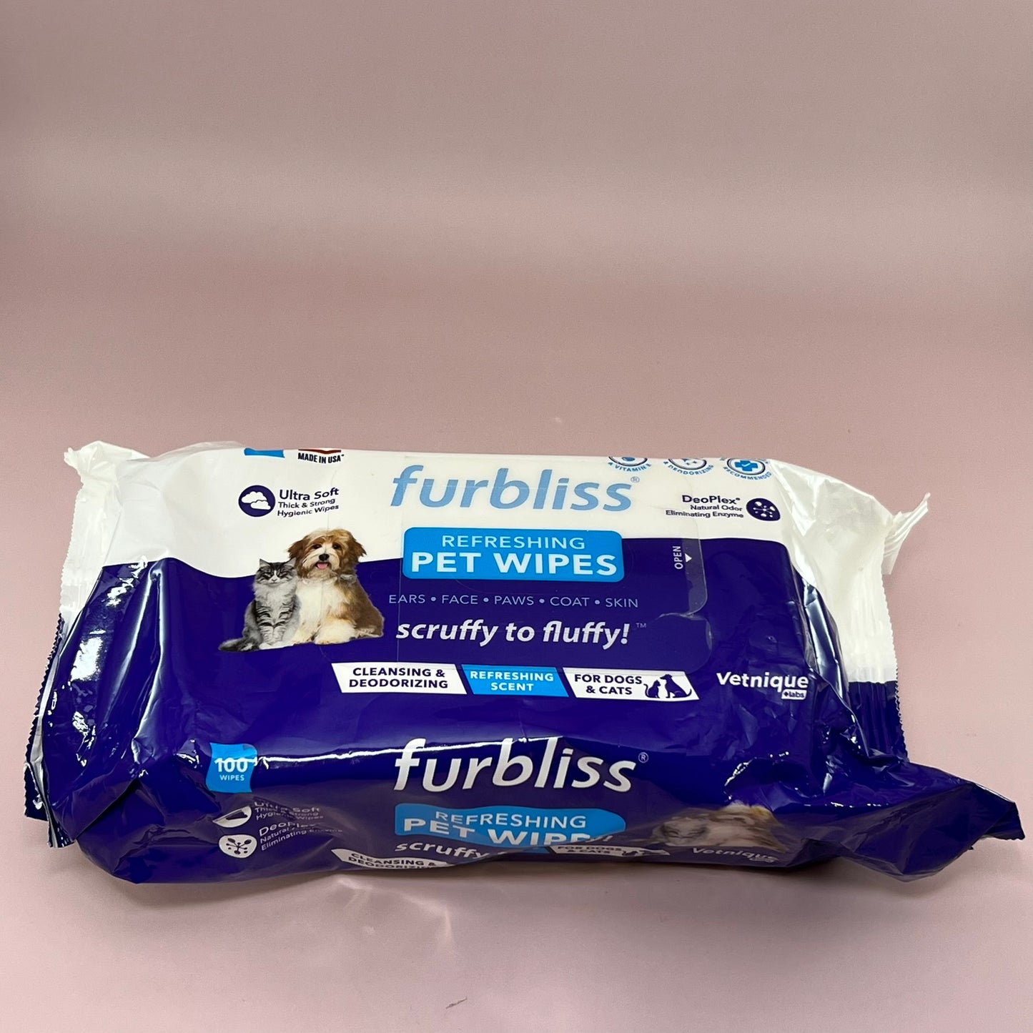 Furbliss Refreshing Pet Wipes 100 wipes ears face paws coat skin dog cat