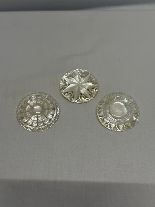 Vtg 1950s Carved Mother of Pearl Bethlehem Brooch Lot 3 pc 1-5/8" Star Shell Pin
