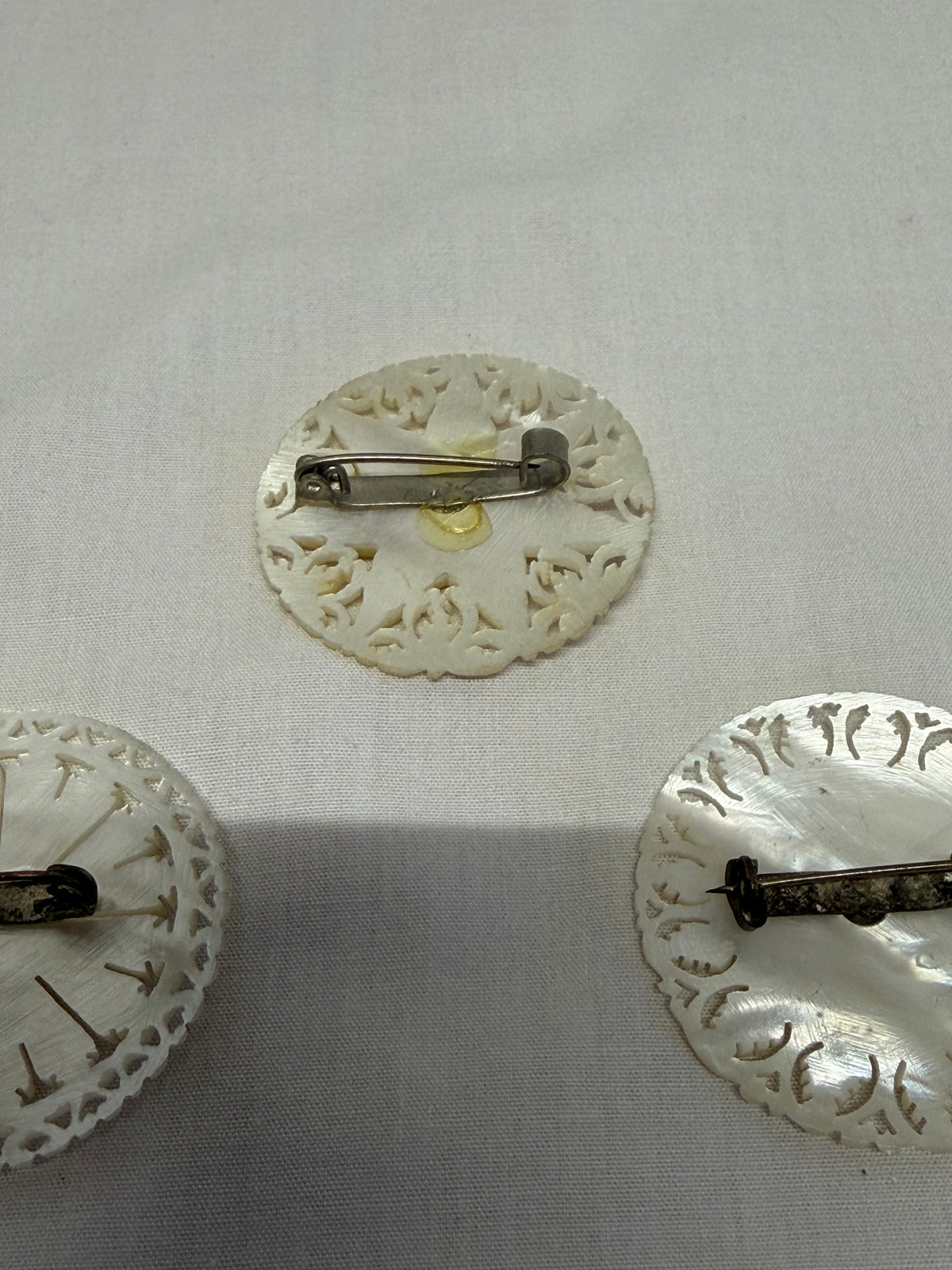 Vtg 1950s Carved Mother of Pearl Bethlehem Brooch Lot 3 pc 1-5/8" Star Shell Pin