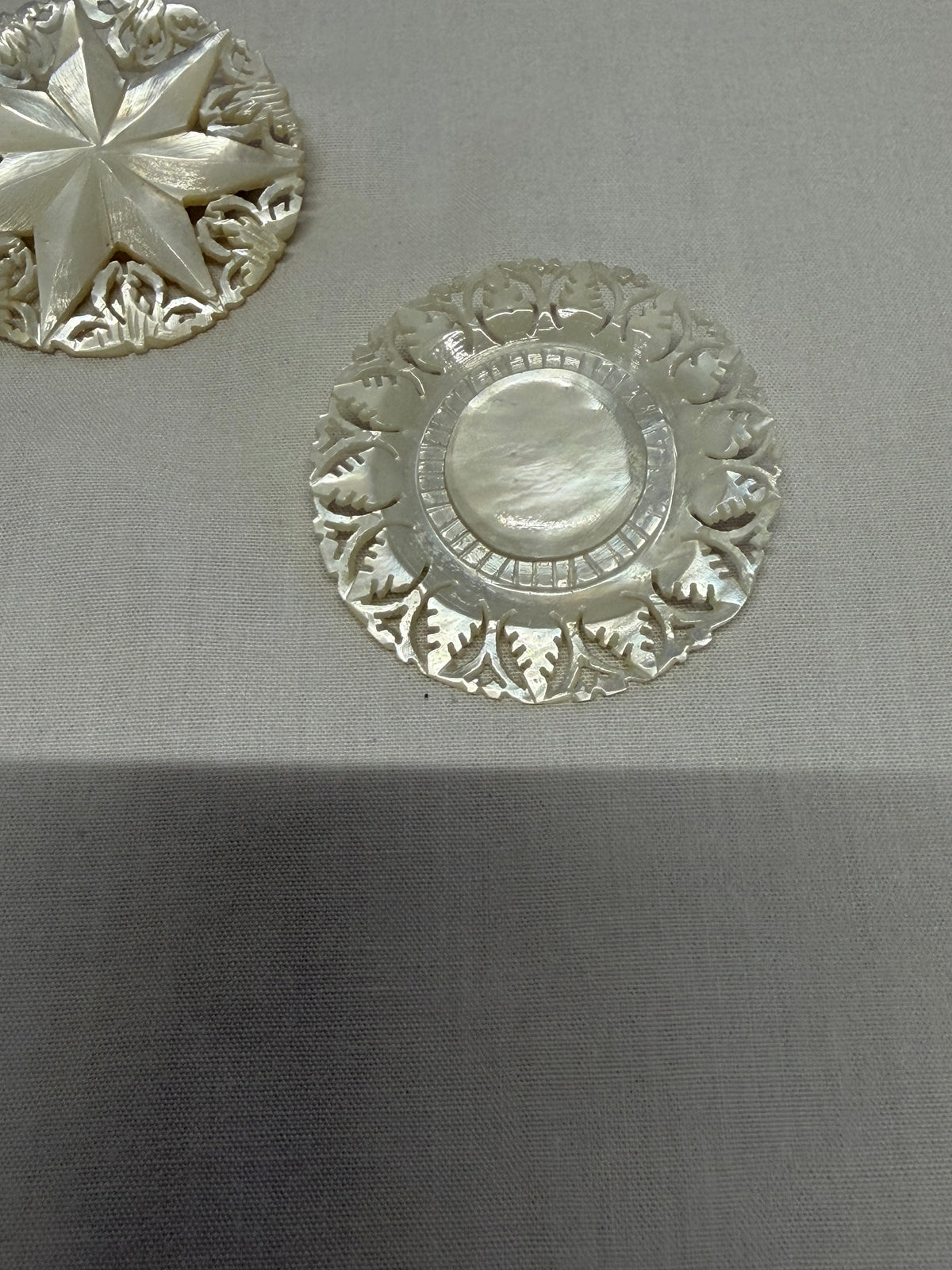 Vtg 1950s Carved Mother of Pearl Bethlehem Brooch Lot 3 pc 1-5/8" Star Shell Pin