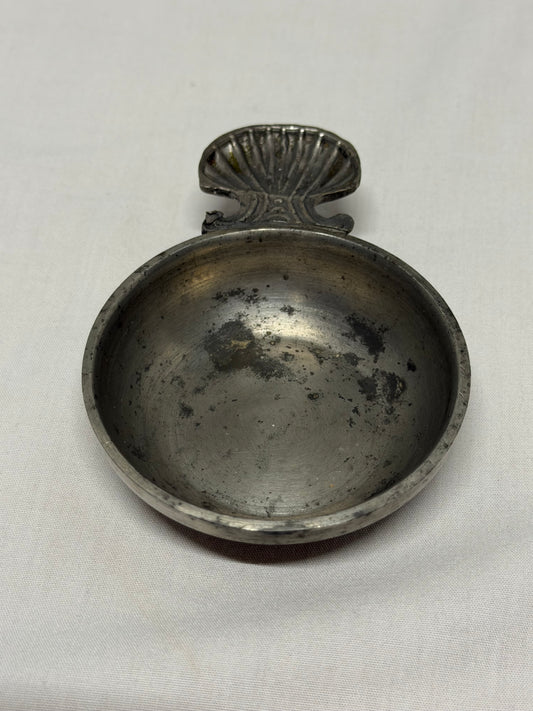 Vintage Belgian Pewter Porringer Tastevin Shell Handle Crown Hallmark JD 92%