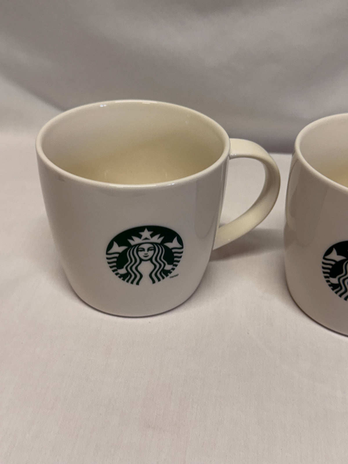 Set of 2 2013 Starbucks 12 oz White Mugs Green & White Siren Logo