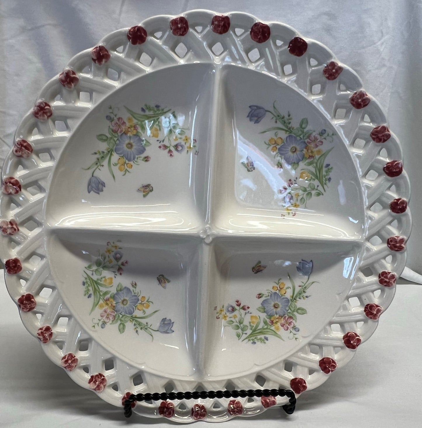 Vintage Hand-Painted Floral Divided Plate Made in Japan