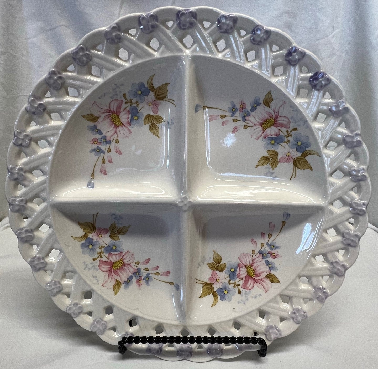 Vintage Hand-Painted Floral Divided Plate Made in Japan