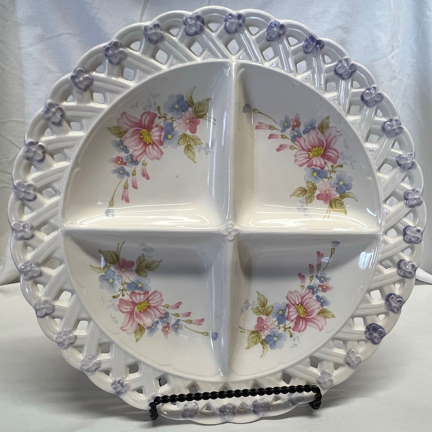 Vintage Hand-Painted Floral Divided Plate Made in Japan
