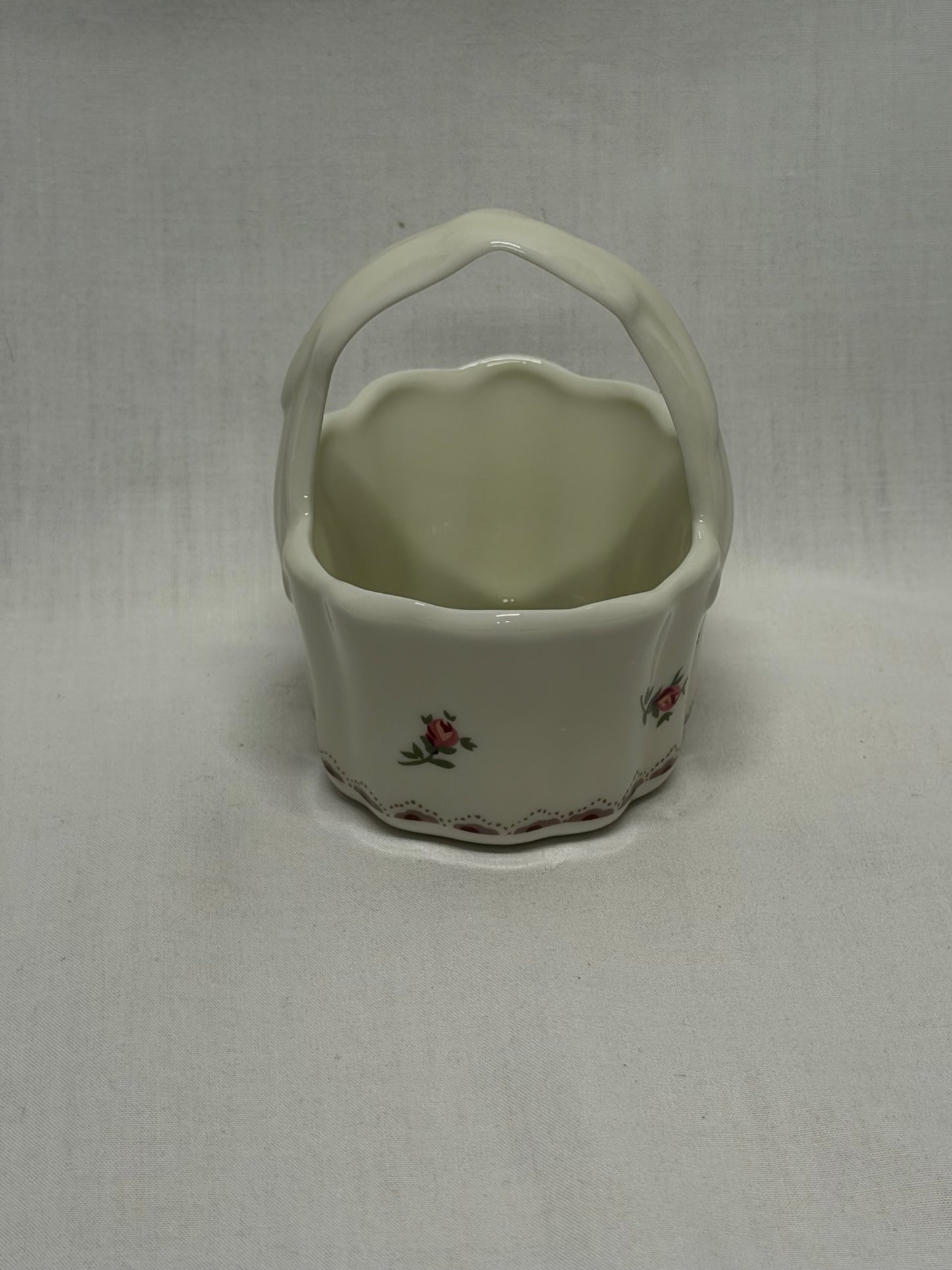 Porcelain Basket Made in Japan Trinket Dish Match Stick Holder