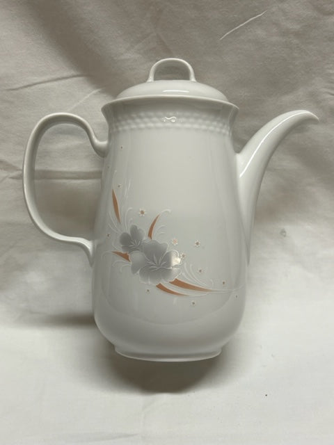 Kahla German Porcelain Coffee Pot White Gray Flowers Coral Leaves