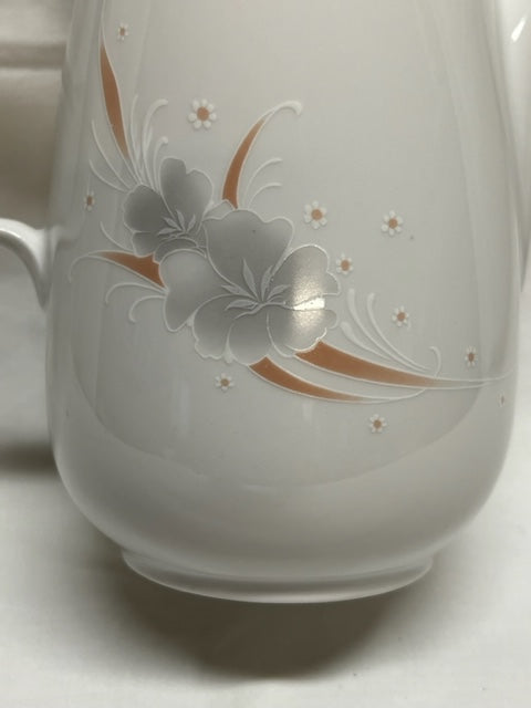 Kahla German Porcelain Coffee Pot White Gray Flowers Coral Leaves