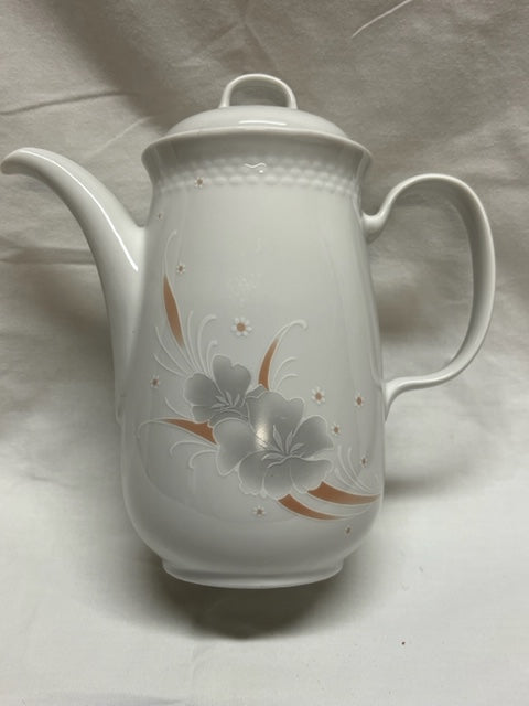 Kahla German Porcelain Coffee Pot White Gray Flowers Coral Leaves