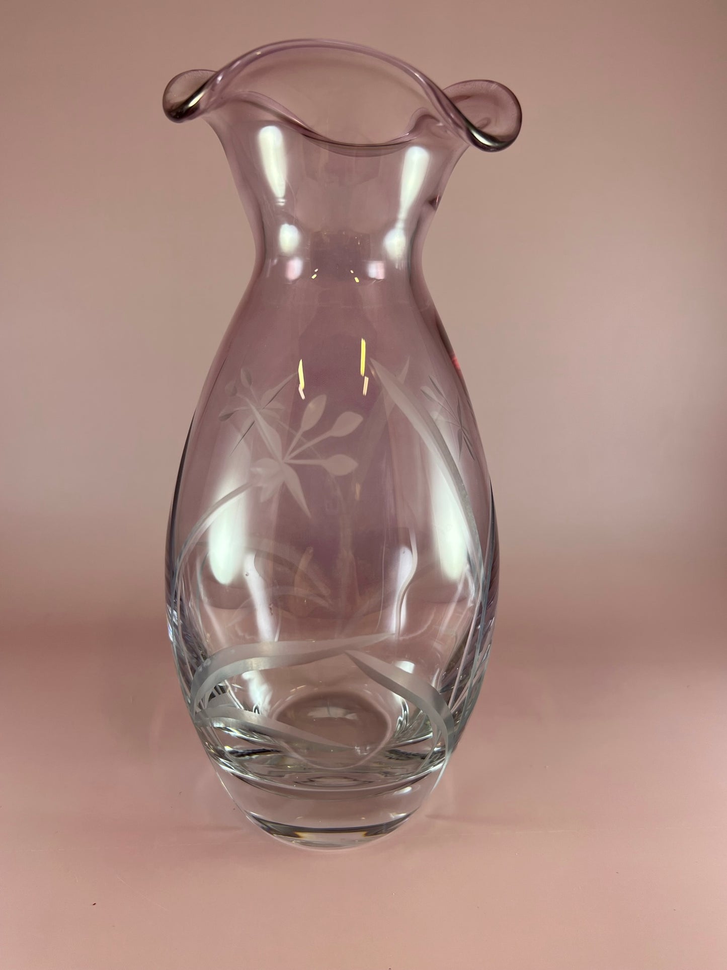 Lenox Clear/Amethyst Etched 8.75 Ruffle Edge Vase